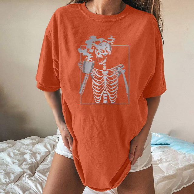 Drop Shoulder Skull Skeleton Funny Tee - MomyMall Dark Gray / S