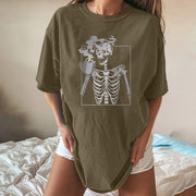 Drop Shoulder Skull Skeleton Funny Tee - MomyMall Black / S