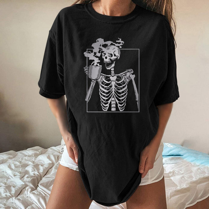 Drop Shoulder Skull Skeleton Funny Tee - MomyMall
