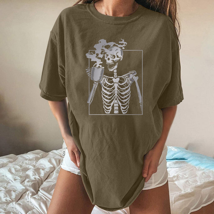 Drop Shoulder Skull Skeleton Funny Tee - MomyMall