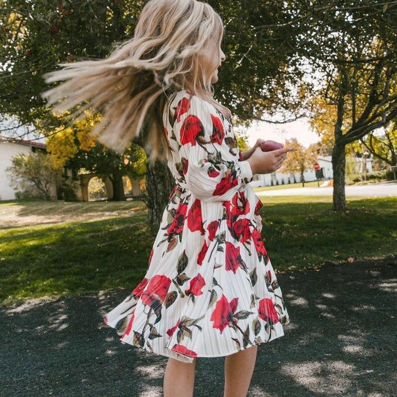 Mom And Daughter Family Matching Floral Long Sleeve Dress