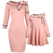 Mother Daughter Bow Pink Dress Family Matching Dress - MomyMall pink / Kids 4-5T