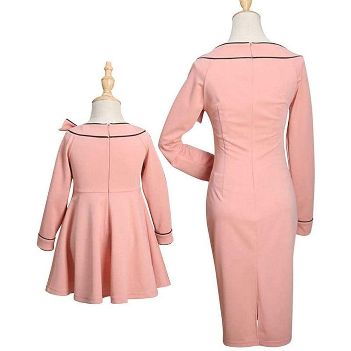 Mother Daughter Bow Pink Dress Family Matching Dress - MomyMall