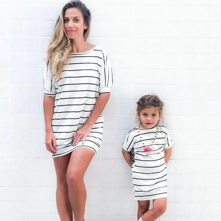 Mother Daughter Short Sleeve Striped Family Matching Shirts