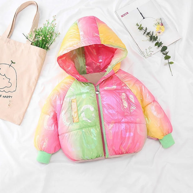 Girl Rainbow Colorful Glossy Down Cotton Jacket Candy Warm Coat - MomyMall style 2 / 6-12M