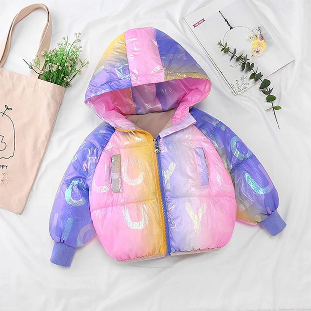 Girl Rainbow Colorful Glossy Down Cotton Jacket Candy Warm Coat - MomyMall style 1 / 6-12M