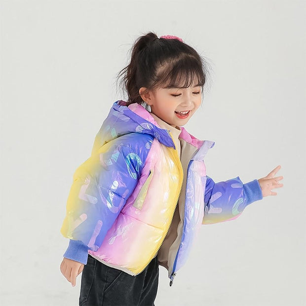 Girl Rainbow Colorful Glossy Down Cotton Jacket Candy Warm Coat - MomyMall
