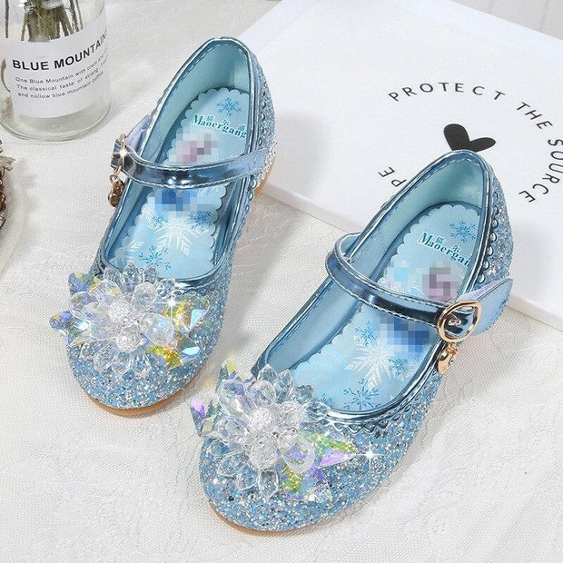 Girls Flowers Casual Glitter High-heeled Bow Shoes - MomyMall Blue / US7/EU23/UK6Toddle
