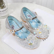 Girls Flowers Casual Glitter High-heeled Bow Shoes - MomyMall Silver / US7/EU23/UK6Toddle