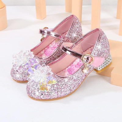 Girls Flowers Casual Glitter High-heeled Bow Shoes - MomyMall Pink / US7/EU23/UK6Toddle