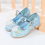 Girls Flowers Casual Glitter High-heeled Bow Shoes - MomyMall