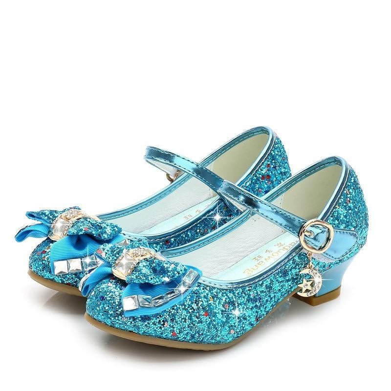 Kids Girl Flower Casual Glitter High Heel Shoes