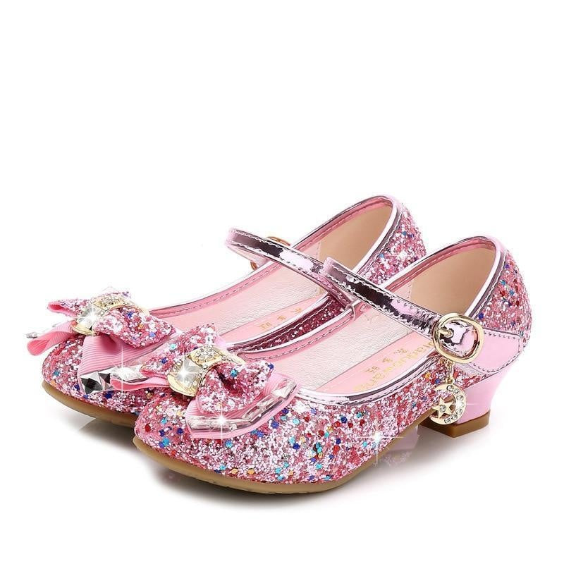 Kids Girl Flower Casual Glitter High Heel Shoes