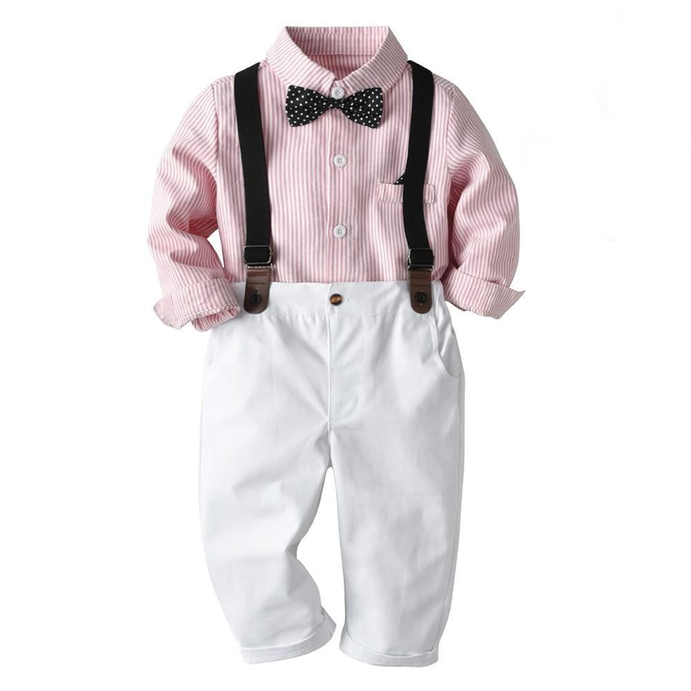 Boy Set Striped 4 PCS Long-Sleeves Outfits - MomyMall Pink / 9M