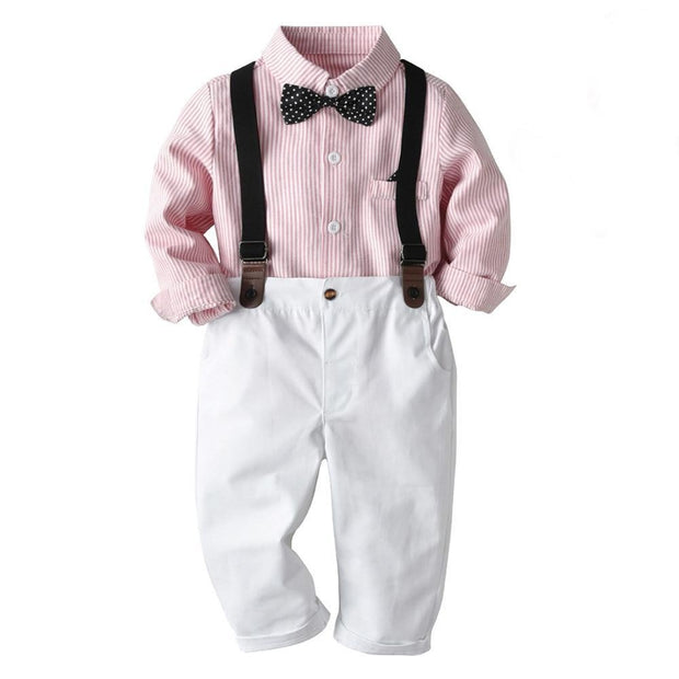 Boy Set Striped 4 PCS Long-Sleeves Outfits - MomyMall Pink / 9M