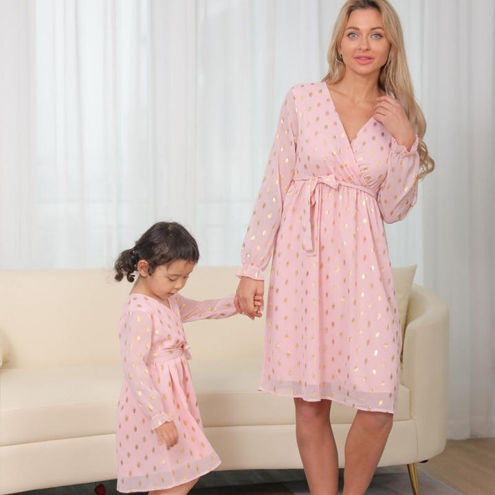 Family Matching Chiffon Long Floral Dress Mother and Daughter Dress - MomyMall