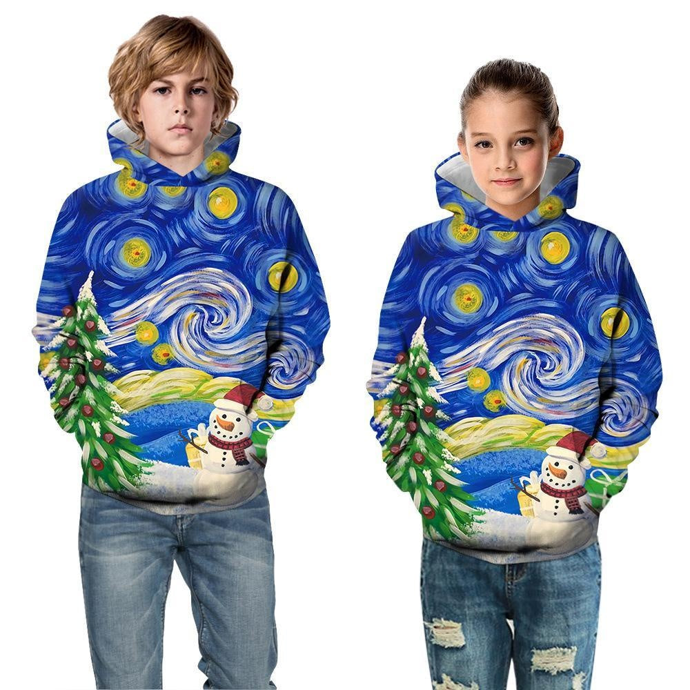 Kids Boys Girls Christmas Snowman Digital Print Long-sleeved Autumn Hoodie