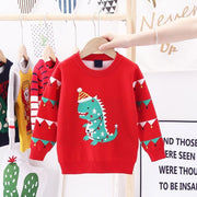 Kids Boys New Christmas Dinosaur Jacquard Double Cotton Cut Sweaters - MomyMall