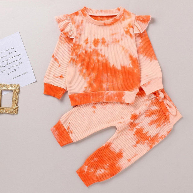 New Baby Girl 3-color Tie Dye Pit Strip Long Sleevel 3 Pcs Suit