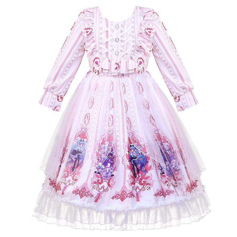 Kids Girl Long-sleeved Lolita Skirt Autumn Princess Cotton Dress - MomyMall