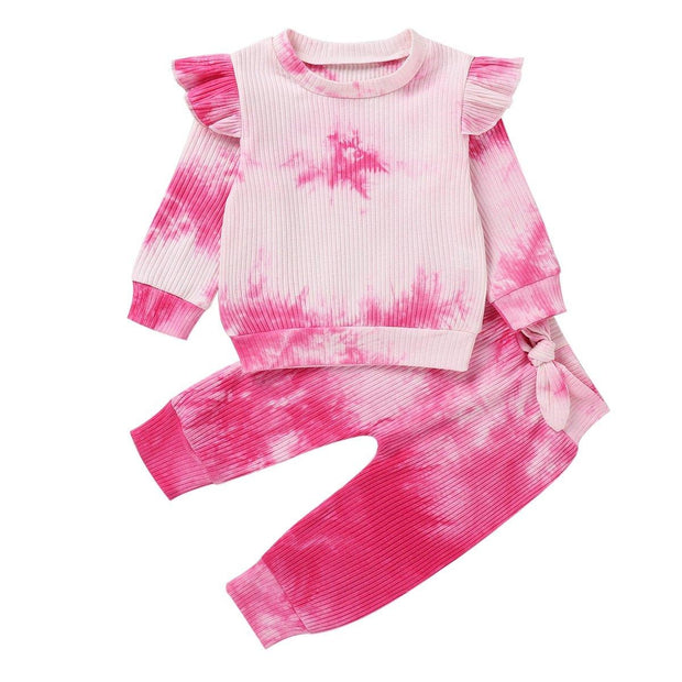 New Baby Girl 3-color Tie Dye Pit Strip Long Sleevel 3 Pcs Suit