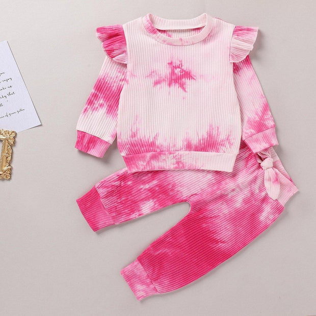 New Baby Girl 3-color Tie Dye Pit Strip Long Sleevel 3 Pcs Suit