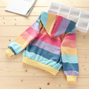 Autumn Baby Girls Jacket Kids Rainbow Stripe Long Sleeve Coat