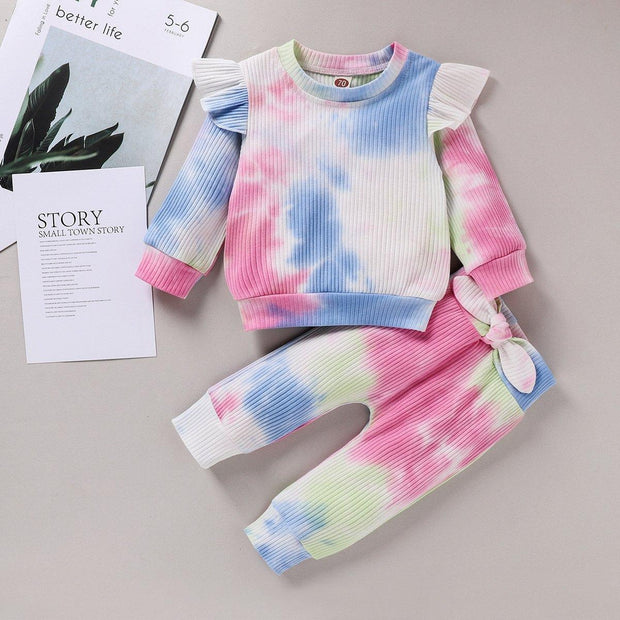 New Baby Girl 3-color Tie Dye Pit Strip Long Sleevel 3 Pcs Suit