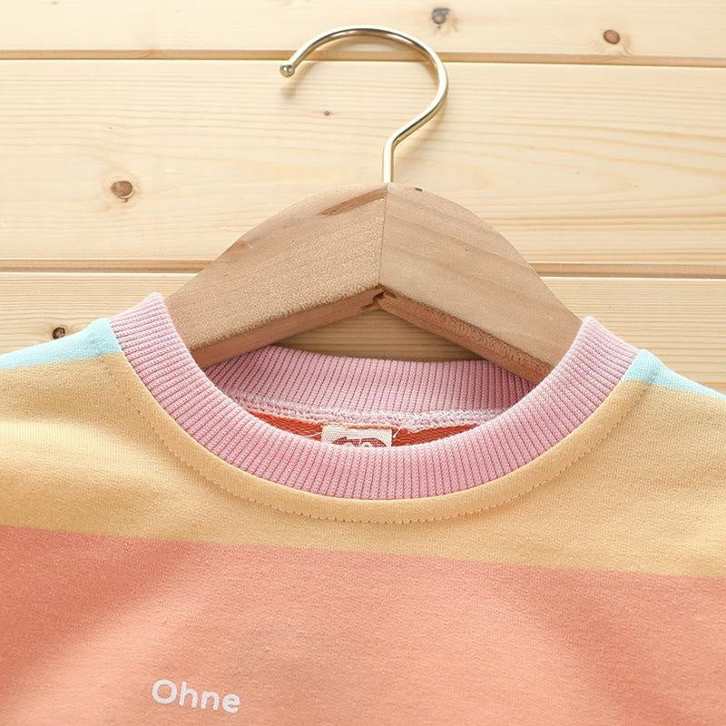 Rainbow Strip Girl  Autumn Shirts Round Neck Pullover