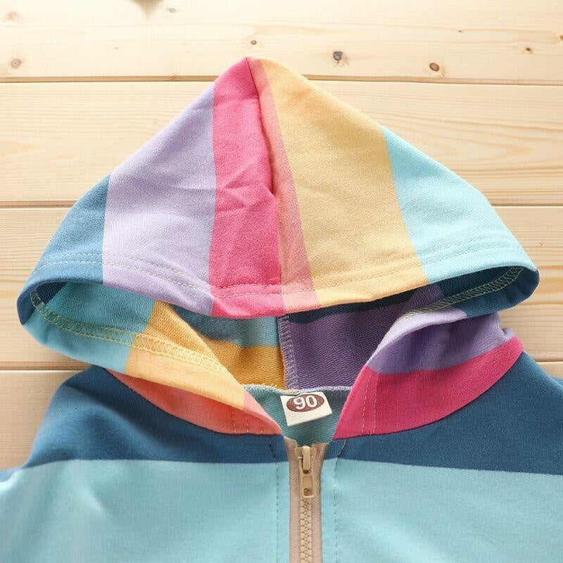 Autumn Baby Girls Jacket Kids Rainbow Stripe Long Sleeve Coat