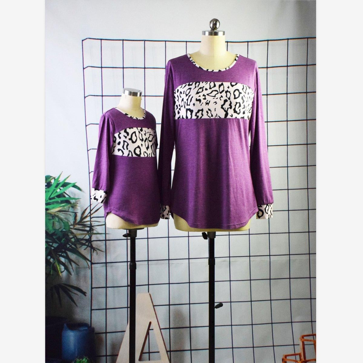 Family Matching Leopard Print Stitching Top Parent-child Shirts - MomyMall