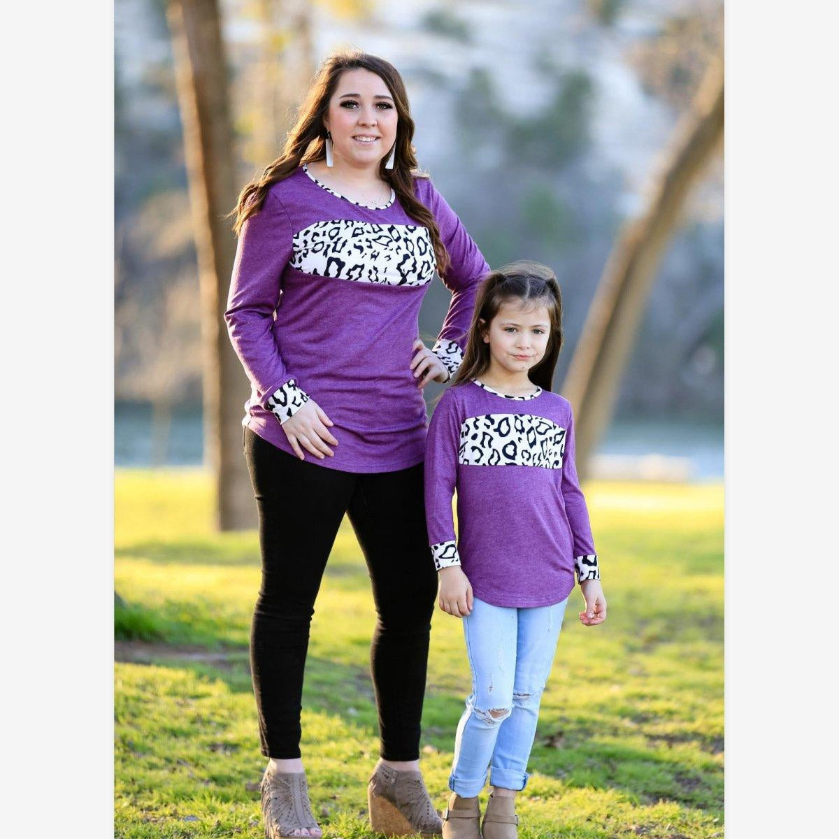 Family Matching Leopard Print Stitching Top Parent-child Shirts - MomyMall