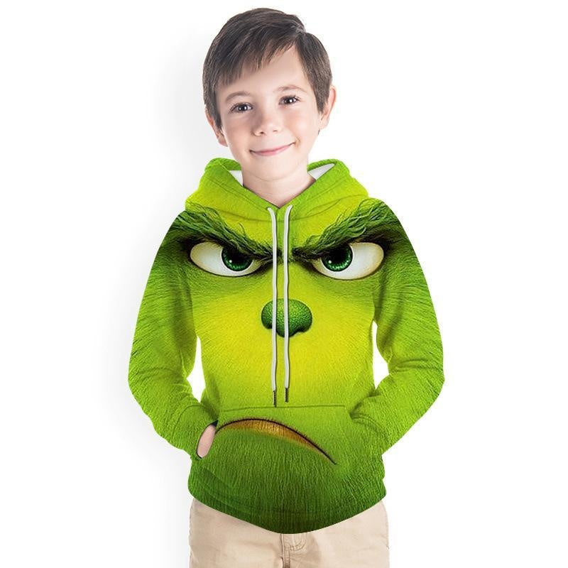 Kid Boy Green Haired Grinch Printed Hoodie - MomyMall