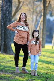 Family Matching Leopard Print Stitching Top Parent-child Shirts - MomyMall Camel / S