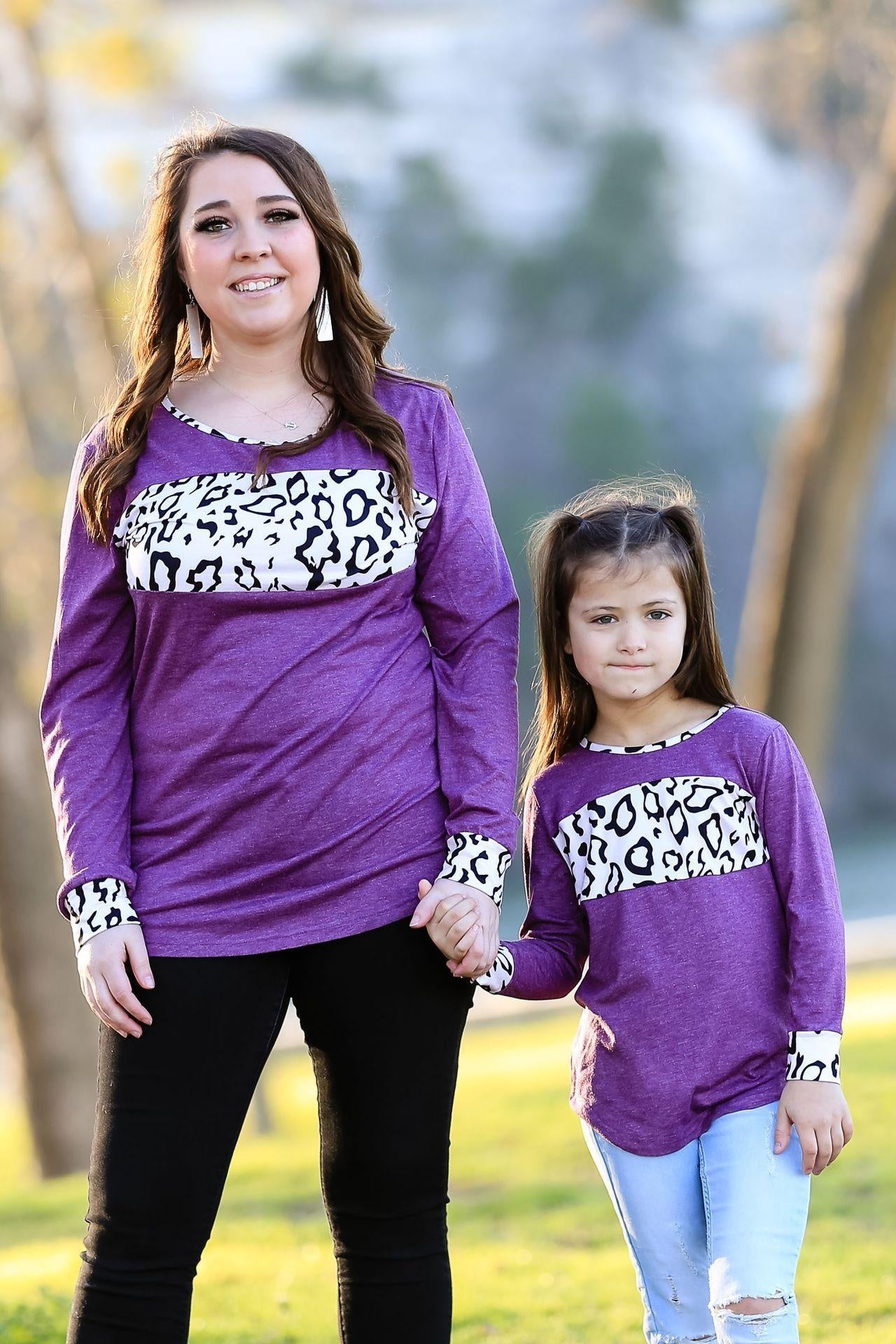 Family Matching Leopard Print Stitching Top Parent-child Shirts - MomyMall