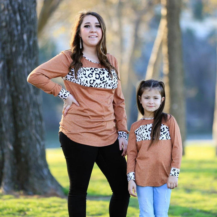 Family Matching Leopard Print Stitching Top Parent-child Shirts - MomyMall