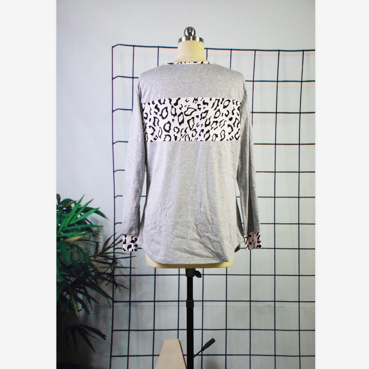 Family Matching Leopard Print Stitching Top Parent-child Shirts - MomyMall