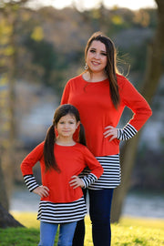 Family Matching Hem Striped Long-sleeved Parent-child Shirts - MomyMall