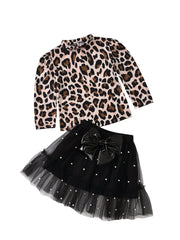 Toddler Kids Girls Set Leopard Print Pullover Tulle Skirt 2 Pcs Outfits Suit - MomyMall