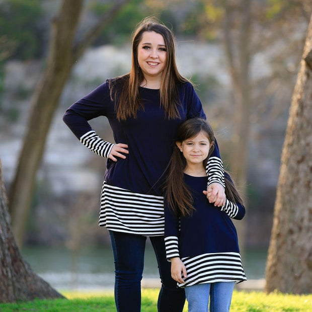 Family Matching Hem Striped Long-sleeved Parent-child Shirts - MomyMall Type1 / S
