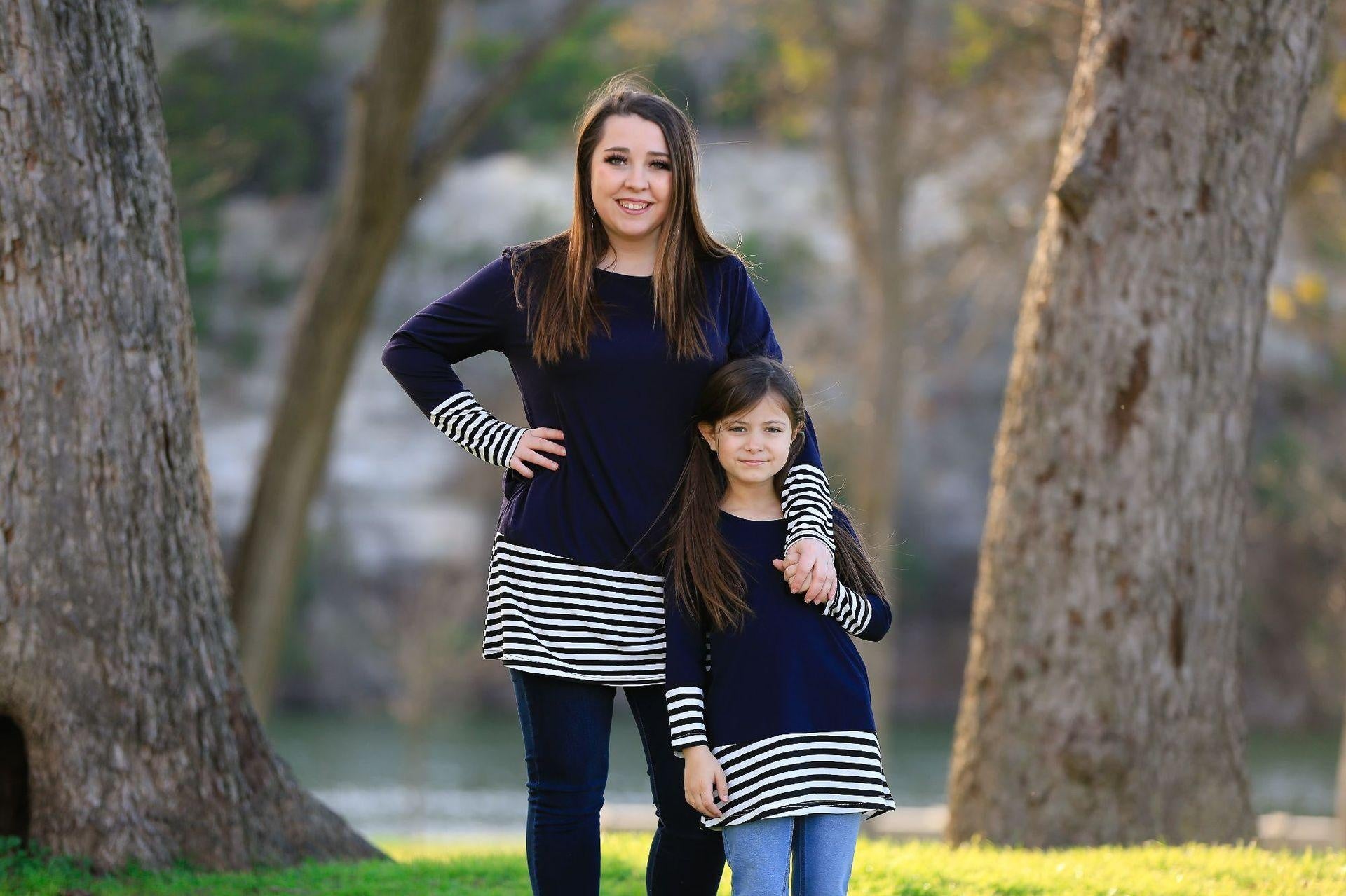 Family Matching Hem Striped Long-sleeved Parent-child Shirts - MomyMall