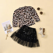 Toddler Kids Girls Set Leopard Print Pullover Tulle Skirt 2 Pcs Outfits Suit - MomyMall