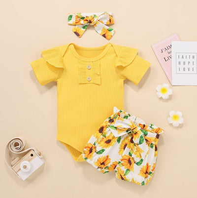 3-teiliges Baby-Set für Mädchen mit schönem Sonnenblumen-Aufdruck