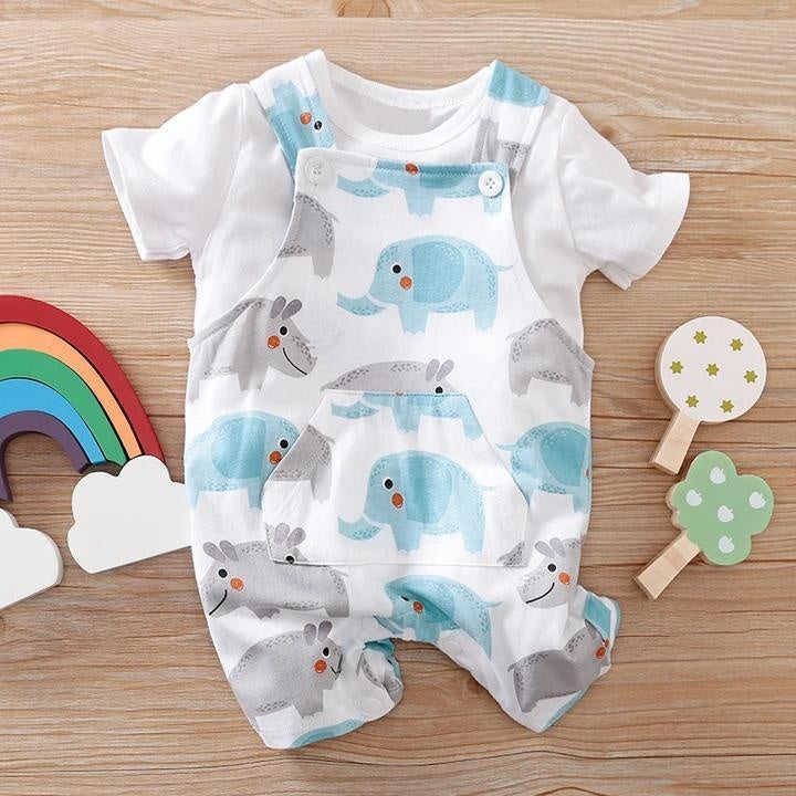 2PCS Funny Elephant Printed Baby Set - MomyMall Blue / 0-3 Months