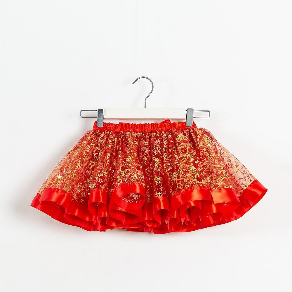 Kids Girl Christmas Cartoon Elk Mesh Skirts