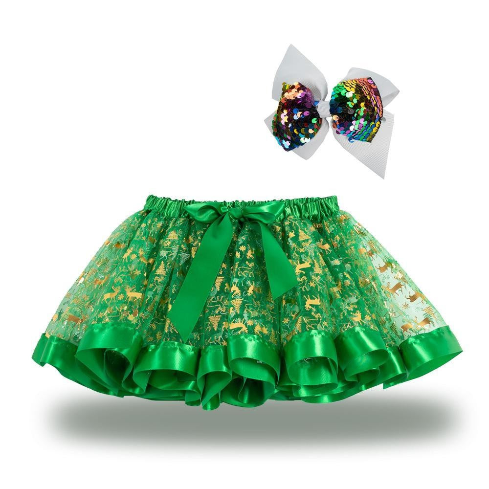 Kids Girl Christmas Cartoon Elk Mesh Skirts