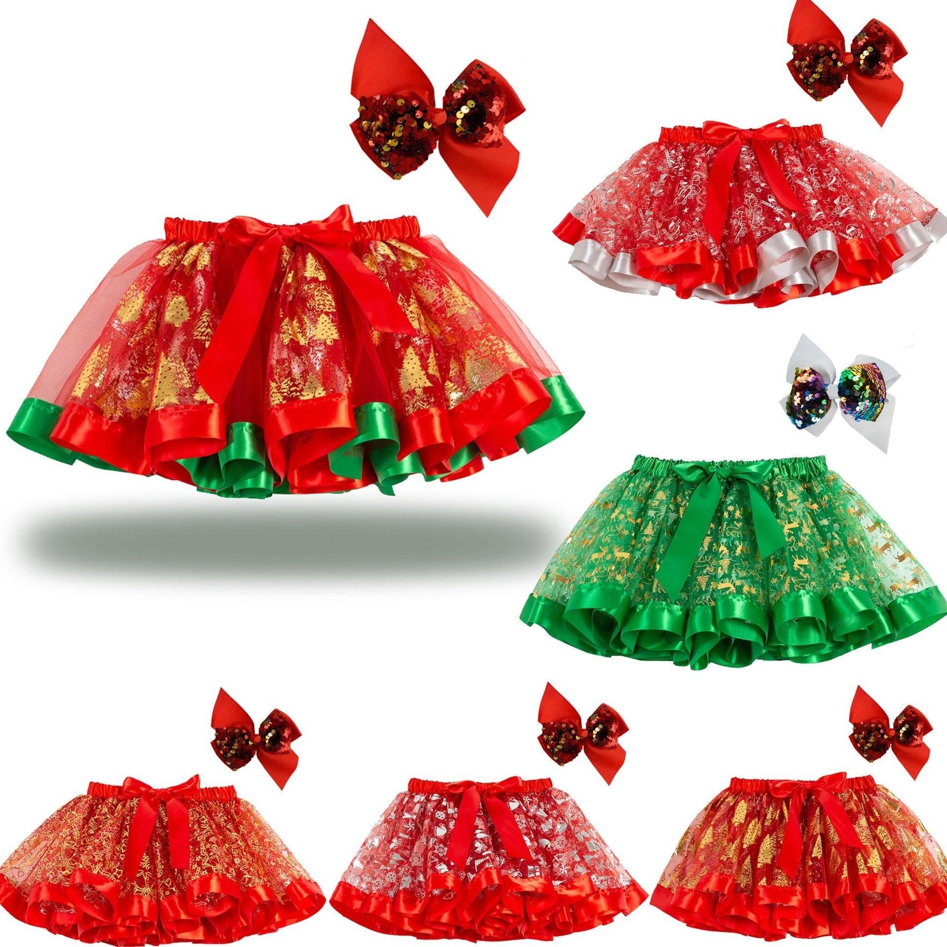 Kids Girl Christmas Cartoon Elk Mesh Skirts