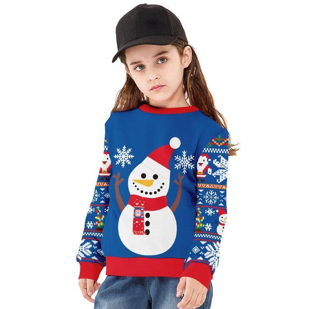Kids Christmas Elk Digital Printing Warm Long Sleeve Crew Neck Hoodie Sweater - MomyMall