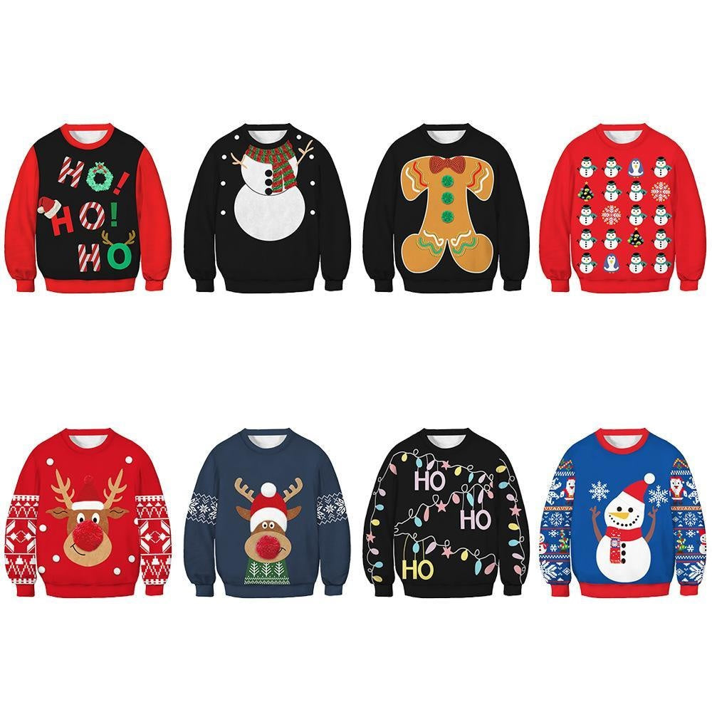 Kids Christmas Elk Digital Printing Warm Long Sleeve Crew Neck Hoodie Sweater - MomyMall