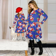 Fmaily Matching Parent-Child Dress Christmas Long-sleeved Print Look Same - MomyMall K202- Blue / Adult s